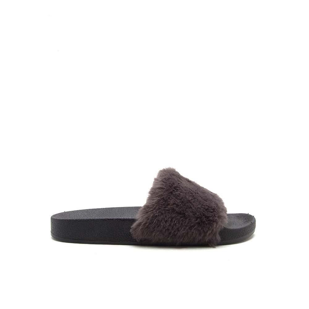 Black fuzzy fur slip on sandals - Picture 7 of 7